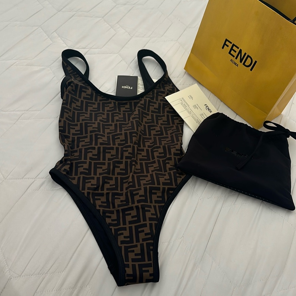 Brown Lycra® reversible swimsuit